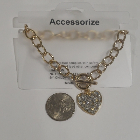 Elegant Gold Tone Sparkling Crystal Heart Pendant 8" Bracelet - Women's Jewelry - Picture 7 of 7